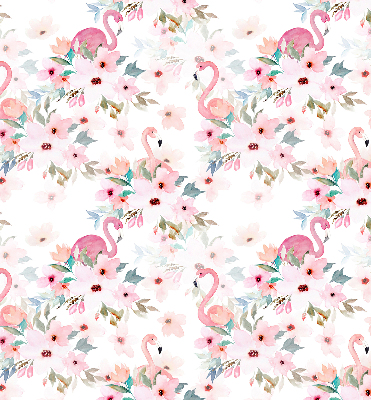 Rolgordijn voor het raam Flamingo's tussen de bloemen