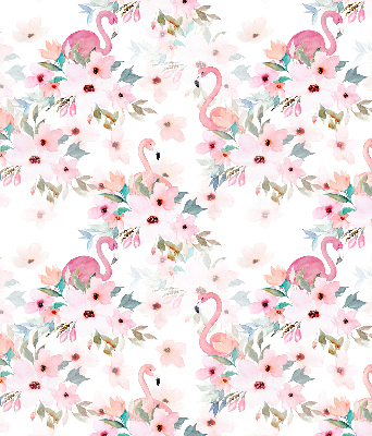 Rolgordijn voor het raam Flamingo's tussen de bloemen