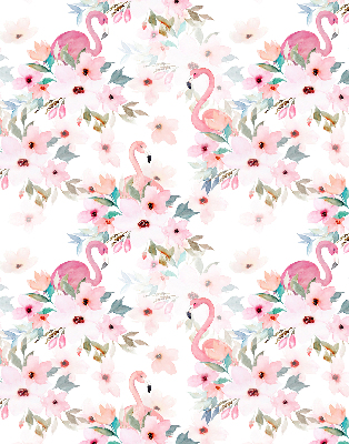 Rolgordijn voor het raam Flamingo's tussen de bloemen