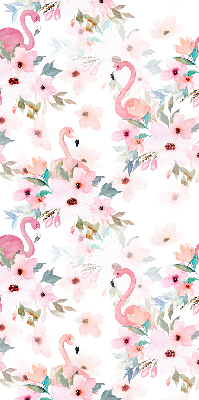 Rolgordijn voor het raam Flamingo's tussen de bloemen