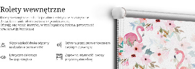 Rolgordijn voor het raam Flamingo's tussen de bloemen