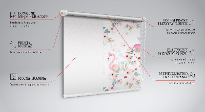 Rolgordijn voor het raam Flamingo's tussen de bloemen