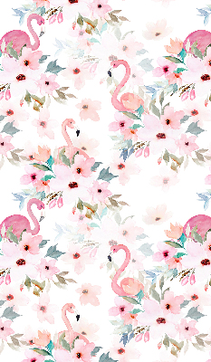 Rolgordijn voor het raam Flamingo's tussen de bloemen