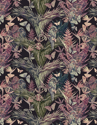 Rolgordijn voor het raam Exotische planten en vogels