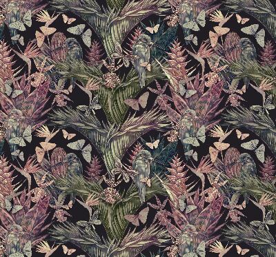 Rolgordijn voor het raam Exotische planten en vogels