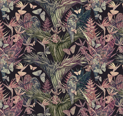 Rolgordijn voor het raam Exotische planten en vogels