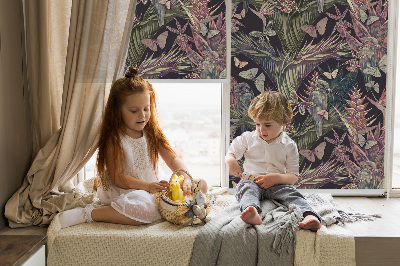 Rolgordijn voor het raam Exotische planten en vogels