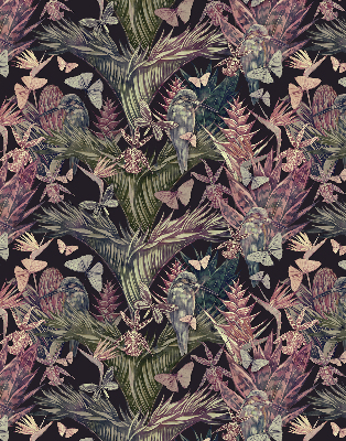 Rolgordijn voor het raam Exotische planten en vogels