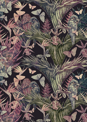 Rolgordijn voor het raam Exotische planten en vogels