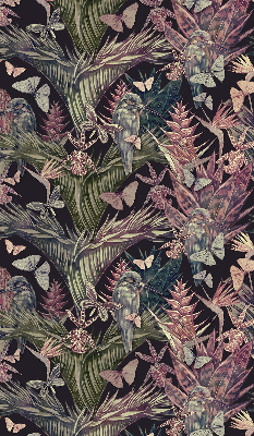 Rolgordijn voor het raam Exotische planten en vogels