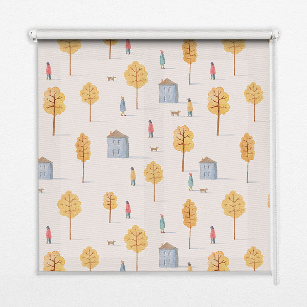 Rolgordijn voor het raam Huizen tussen de bomen