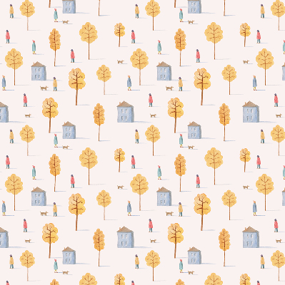 Rolgordijn voor het raam Huizen tussen de bomen