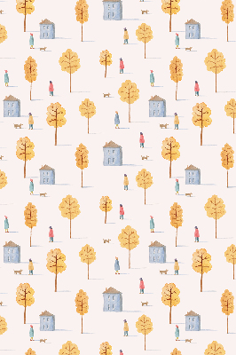 Rolgordijn voor het raam Huizen tussen de bomen