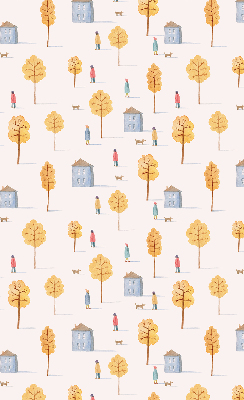 Rolgordijn voor het raam Huizen tussen de bomen