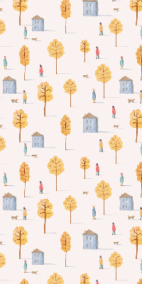 Rolgordijn voor het raam Huizen tussen de bomen