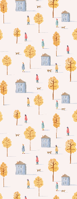 Rolgordijn voor het raam Huizen tussen de bomen