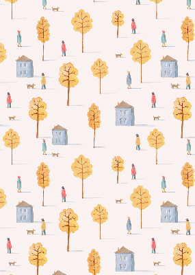 Rolgordijn voor het raam Huizen tussen de bomen