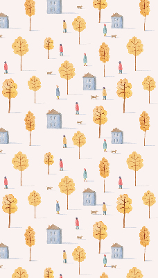 Rolgordijn voor het raam Huizen tussen de bomen