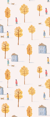 Rolgordijn voor het raam Huizen tussen de bomen