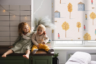 Rolgordijn voor het raam Huizen tussen de bomen