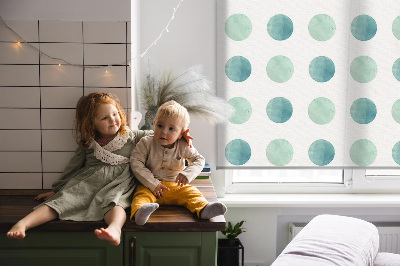 Rolgordijn voor het raam Turquoise stippen op een witte achtergrond