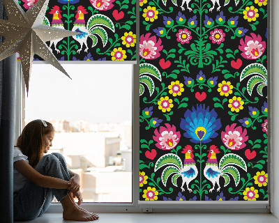 Rolgordijn voor het raam Kleurrijke hanen