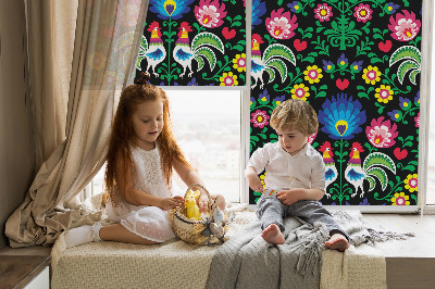 Rolgordijn voor het raam Kleurrijke hanen