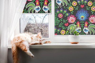 Rolgordijn voor het raam Kleurrijke hanen