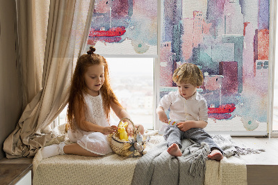 Rolgordijn voor het raam Kleurrijke stad