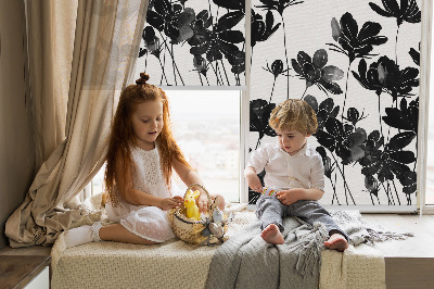 Rolgordijn verduisterend Zwarte bloemen