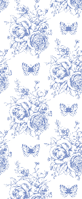 Rolgordijn verduisterend Blauwe bloemen en vlinders