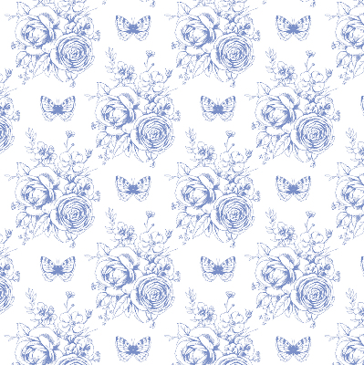 Rolgordijn verduisterend Blauwe bloemen en vlinders