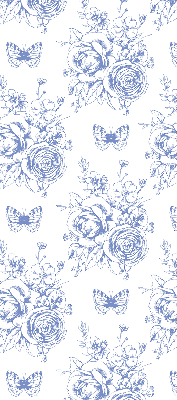 Rolgordijn verduisterend Blauwe bloemen en vlinders