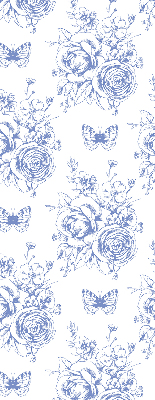 Rolgordijn verduisterend Blauwe bloemen en vlinders