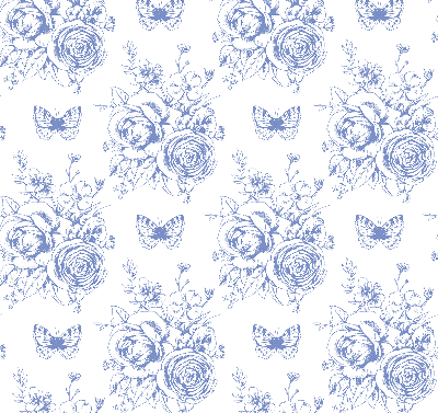 Rolgordijn verduisterend Blauwe bloemen en vlinders