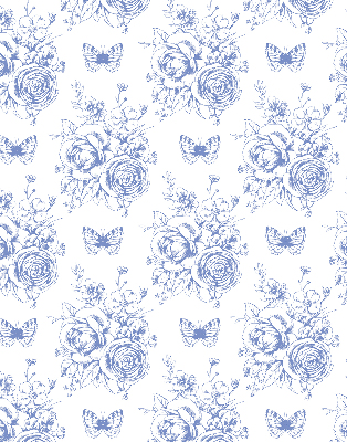 Rolgordijn verduisterend Blauwe bloemen en vlinders