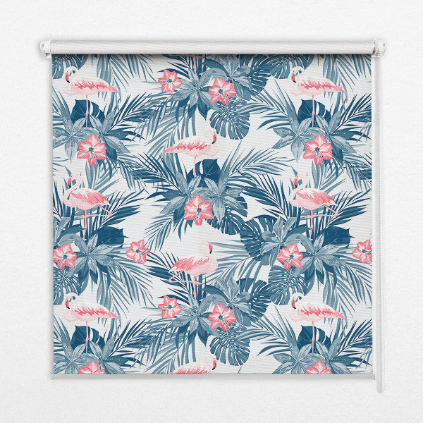 Rolgordijn verduisterend Tropische planten en flamingo's