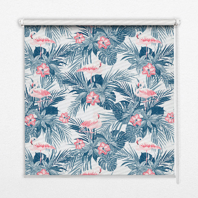 Rolgordijn verduisterend Tropische planten en flamingo's