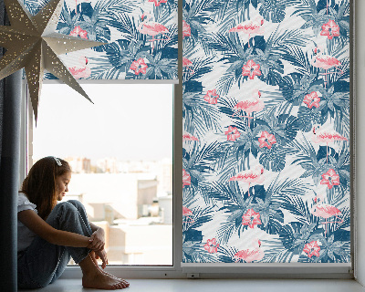 Rolgordijn verduisterend Tropische planten en flamingo's