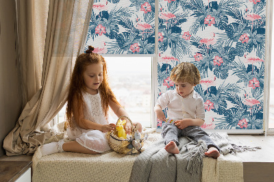 Rolgordijn verduisterend Tropische planten en flamingo's