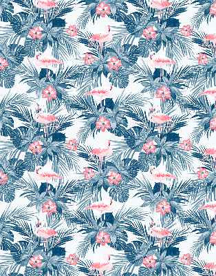 Rolgordijn verduisterend Tropische planten en flamingo's