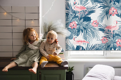 Rolgordijn verduisterend Tropische planten en flamingo's