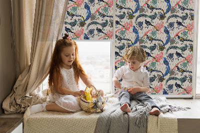 Rolgordijn voor het raam Kleurrijke pauwen