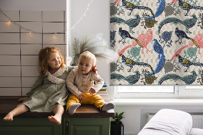 Rolgordijn voor het raam Kleurrijke pauwen