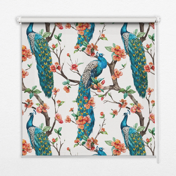 Rolgordijn voor het raam Pauw op een tak