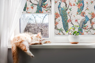 Rolgordijn voor het raam Pauw op een tak