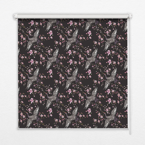 Rolgordijn voor het raam Reigers en bloemen