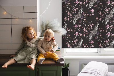 Rolgordijn voor het raam Reigers en bloemen