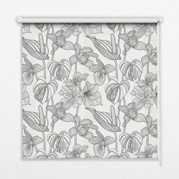 Rolgordijn voor het raam Getekende bloemen