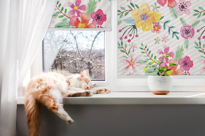 Rolgordijn voor het raam Geschilderde bloemen